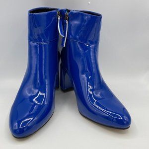 Royal Blue Block Heels Pointy Toe Ankle Booties